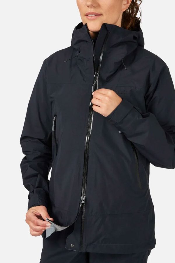 Centrální zip Dámské nepromokavé bundy Rab Kangri GORE-TEX PACLITE® Plus Ebony