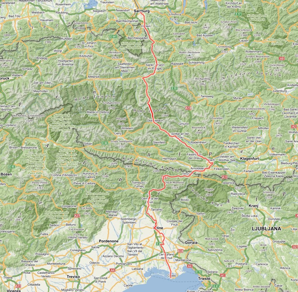 Trasa dálkové cyklocestezky Alpe Adria