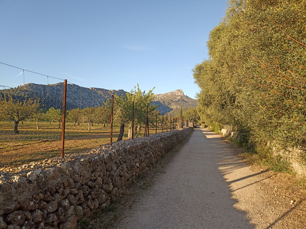 Začátek dálkové trasy GR 221 na španělském ostrově Mallorca ve směru od Pollency